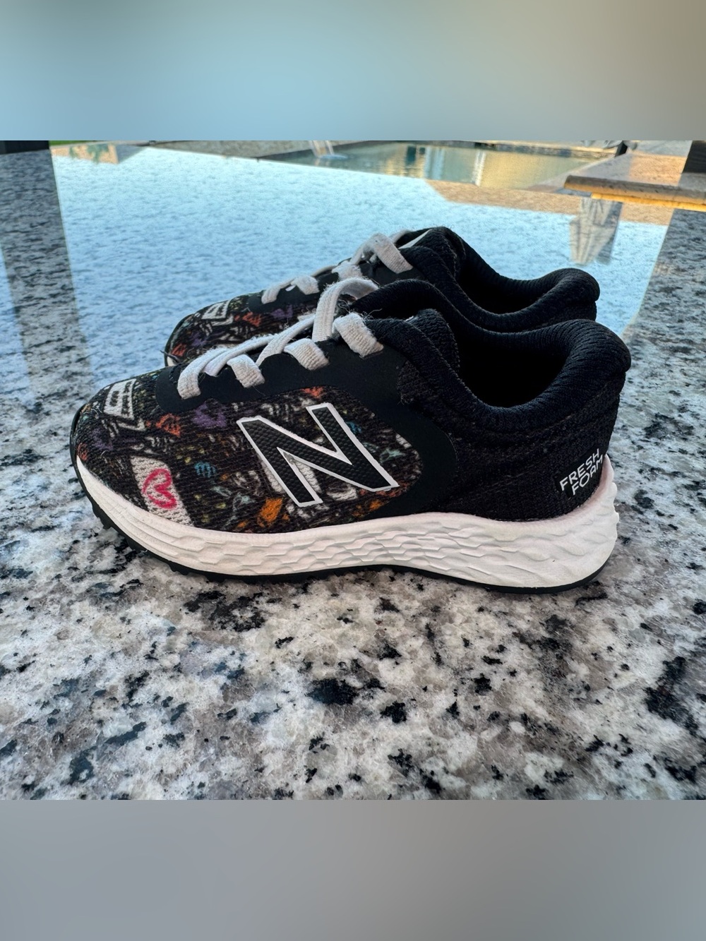 New Balance Kids Black Multicolor Pattern Sneakers